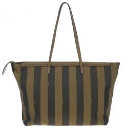 Pre Owned Fendi Brown Canvas Pequin Roll Tote