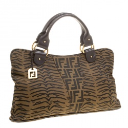Pre Owned Fendi Tobacco Zucca Zebra Print Canvas Shopper Tote