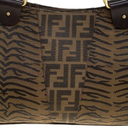 Pre Owned Fendi Tobacco Zucca Zebra Print Canvas Shopper Tote