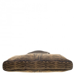 Pre Owned Fendi Tobacco Zucca Zebra Print Canvas Shopper Tote