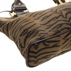 Pre Owned Fendi Tobacco Zucca Zebra Print Canvas Shopper Tote