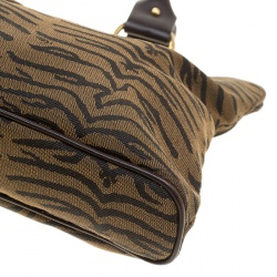Pre Owned Fendi Tobacco Zucca Zebra Print Canvas Shopper Tote