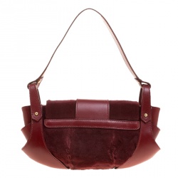 Pre Owned Fendi Burgundy Fur and Leather Borsa Tuc Shoulder Bag