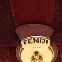 Pre Owned Fendi Burgundy Fur and Leather Borsa Tuc Shoulder Bag