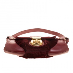 Pre Owned Fendi Burgundy Fur and Leather Borsa Tuc Shoulder Bag