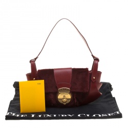 Pre Owned Fendi Burgundy Fur and Leather Borsa Tuc Shoulder Bag