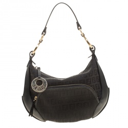 Pre Owned Fendi Black Zucchino Canvas Front Pocket Hobo 