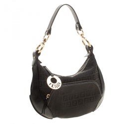 Pre Owned Fendi Black Zucchino Canvas Front Pocket Hobo 