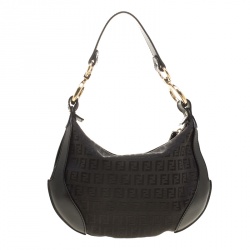 Pre Owned Fendi Black Zucchino Canvas Front Pocket Hobo 