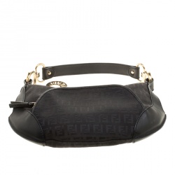 Pre Owned Fendi Black Zucchino Canvas Front Pocket Hobo 