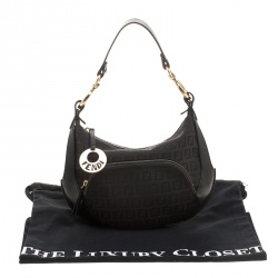 Pre Owned Fendi Black Zucchino Canvas Front Pocket Hobo 