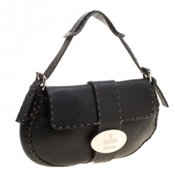 Pre Owned Fendi Black Leather Selleria Shoulder Bag