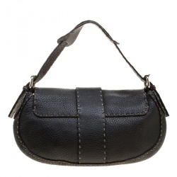 Pre Owned Fendi Black Leather Selleria Shoulder Bag