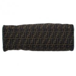 Pre Owned Fendi Tobacco Zucca and Green Trim Large Studded Du Jour Tote