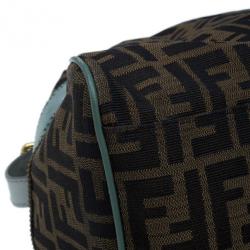 Pre Owned Fendi Tobacco Zucca and Green Trim Large Studded Du Jour Tote