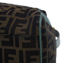 Pre Owned Fendi Tobacco Zucca and Green Trim Large Studded Du Jour Tote