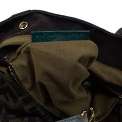 Pre Owned Fendi Tobacco Zucca and Green Trim Large Studded Du Jour Tote