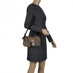 Pre Owned Fendi Brown Zucchino Canvas Mama Baguette Shoulder Bag