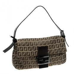 Pre Owned Fendi Brown Zucchino Canvas Mama Baguette Shoulder Bag