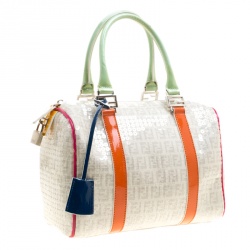 Fendi Beige/Multicolor Zucchino Sequin Canvas and Leather Bauletto Boston Bag