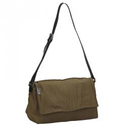 Pre Owned Fendi Khaki Canvas Flap Shoulder Bag