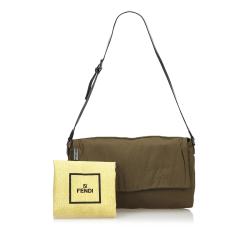 Pre Owned Fendi Khaki Canvas Flap Shoulder Bag