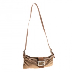 Pre Owned Fendi Brown Satin Mama Baguette Shoulder Bag