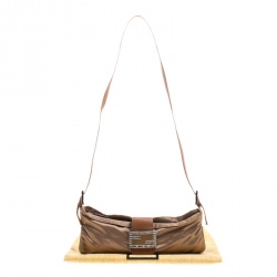 Pre Owned Fendi Brown Satin Mama Baguette Shoulder Bag