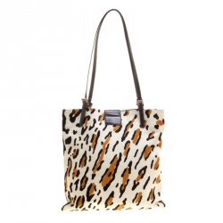 Pre Owned Fendi White Leopard Print Calfhair Shoulder Bag