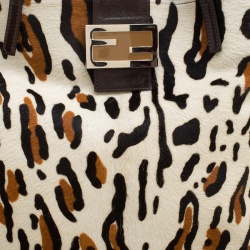 Pre Owned Fendi White Leopard Print Calfhair Shoulder Bag