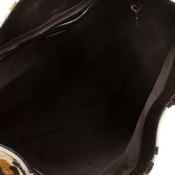 Pre Owned Fendi White Leopard Print Calfhair Shoulder Bag
