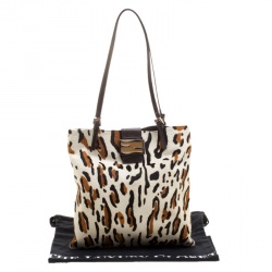 Pre Owned Fendi White Leopard Print Calfhair Shoulder Bag