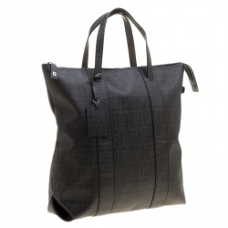 Pre Owned Fendi Dark Grey Zucca Coated Canvas North South Zip Tote