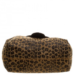 Pre Owned Fendi Brown/Black Leopard Print Canvas B Buckle Hobo