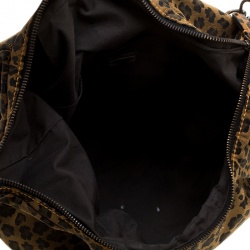 Pre Owned Fendi Brown/Black Leopard Print Canvas B Buckle Hobo