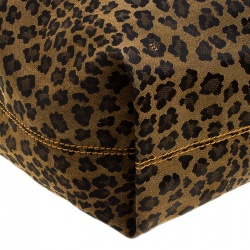 Pre Owned Fendi Brown/Black Leopard Print Canvas B Buckle Hobo