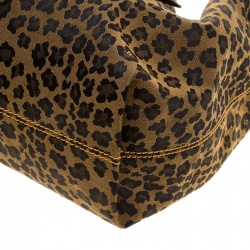 Pre Owned Fendi Brown/Black Leopard Print Canvas B Buckle Hobo