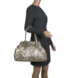 Pre Owned Fendi Gold Leather Du Jour Satchel