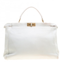 Pre Owned Fendi White Leather Large Peekaboo Top Handle Bag