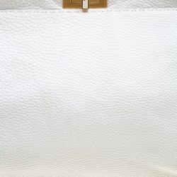 Pre Owned Fendi White Leather Large Peekaboo Top Handle Bag