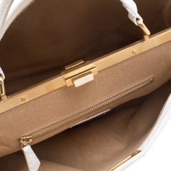 Pre Owned Fendi White Leather Large Peekaboo Top Handle Bag