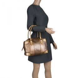 Pre Owned Fendi Gold Pebbled Leather Media Boston Bag