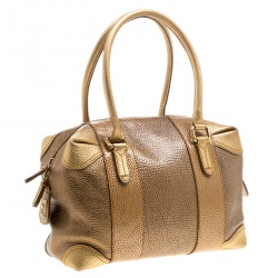 Pre Owned Fendi Gold Pebbled Leather Media Boston Bag