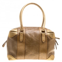 Pre Owned Fendi Gold Pebbled Leather Media Boston Bag