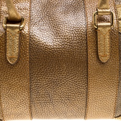 Pre Owned Fendi Gold Pebbled Leather Media Boston Bag