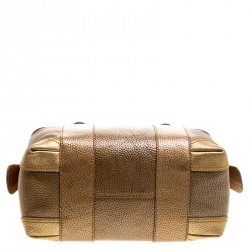 Pre Owned Fendi Gold Pebbled Leather Media Boston Bag