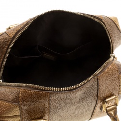 Pre Owned Fendi Gold Pebbled Leather Media Boston Bag