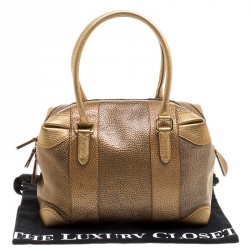 Pre Owned Fendi Gold Pebbled Leather Media Boston Bag