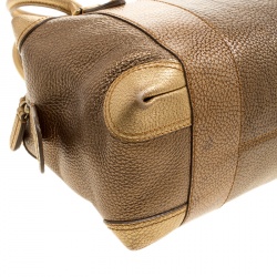 Pre Owned Fendi Gold Pebbled Leather Media Boston Bag