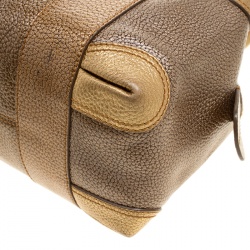 Pre Owned Fendi Gold Pebbled Leather Media Boston Bag